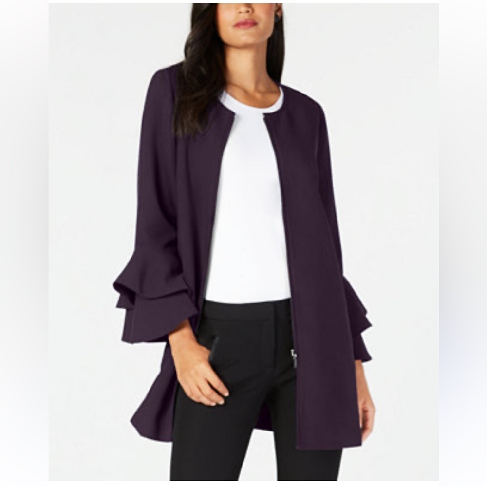 Alfani Purple Ruffle Cuff Zipper Jacket Overcoat Size Large Career Casual